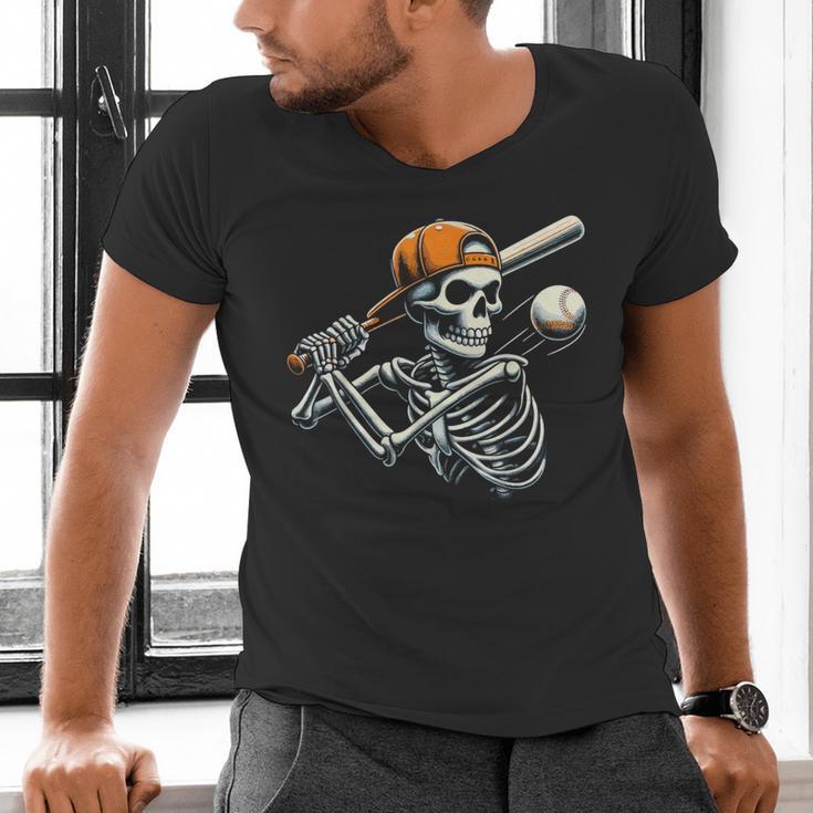 Halloween Boys Batting Skeleton Baseball Men's V-Neck T-Shirt Halloween Boys Batting Skeleton Baseball Men's V-Neck T-Shirt