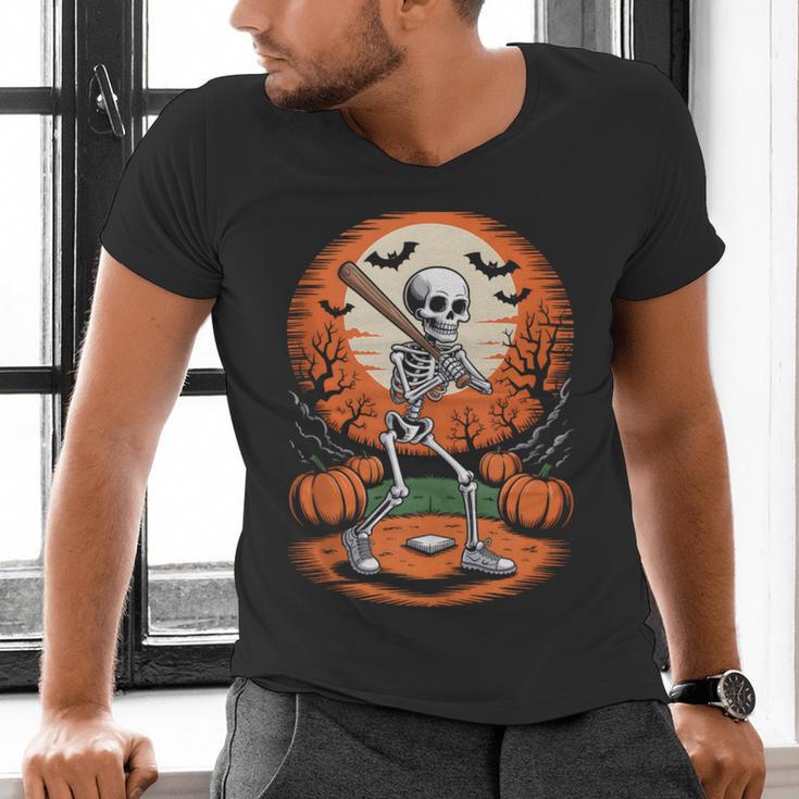 Halloween Skeleton Baseball Player Costume Men Boys Kids Men's V-Neck T-Shirt