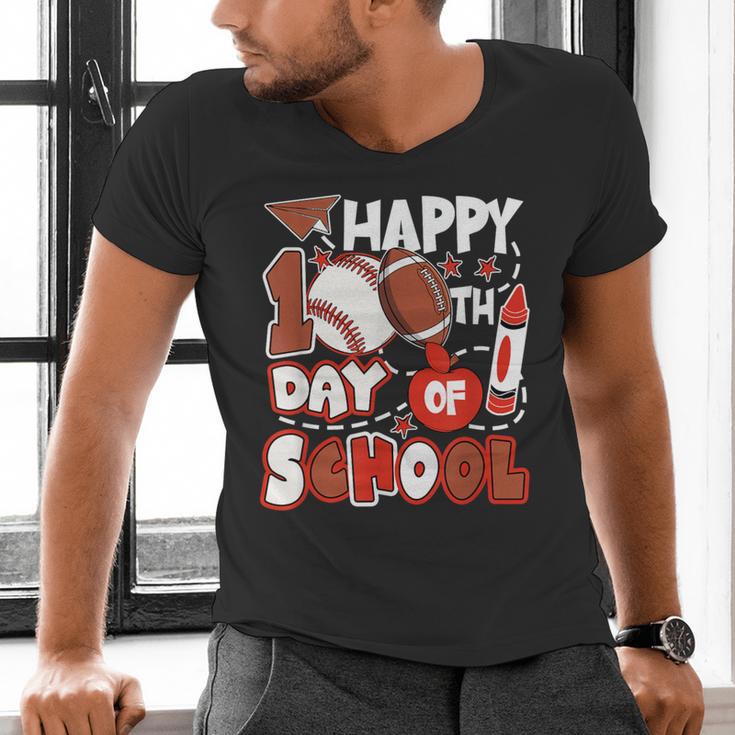 Happy 100 Days Of School Baseball Football PE Teacher Men's V-Neck T-Shirt Happy 100 Days Of School Baseball Football PE Teacher Men's V-Neck T-Shirt