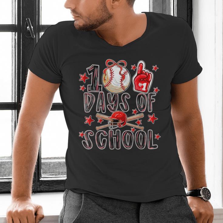 Happy 100 Days Of School Baseball Girls Coquette Bow Teacher Men's V-Neck T-Shirt