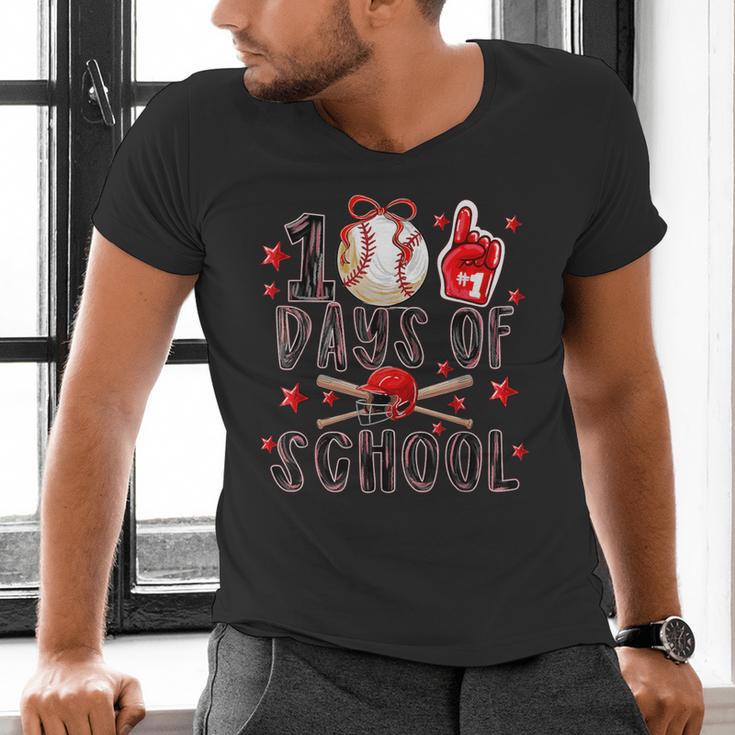 Happy 101 Days Of School Baseball Sports 100th Day Men's V-Neck T-Shirt Happy 101 Days Of School Baseball Sports 100th Day Men's V-Neck T-Shirt