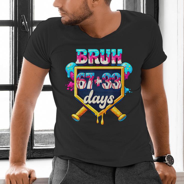 Happy 6733 Days Of School Baseball Drip 100th Day Of School Men's V-Neck T-Shirt Happy 6733 Days Of School Baseball Drip 100th Day Of School Men's V-Neck T-Shirt