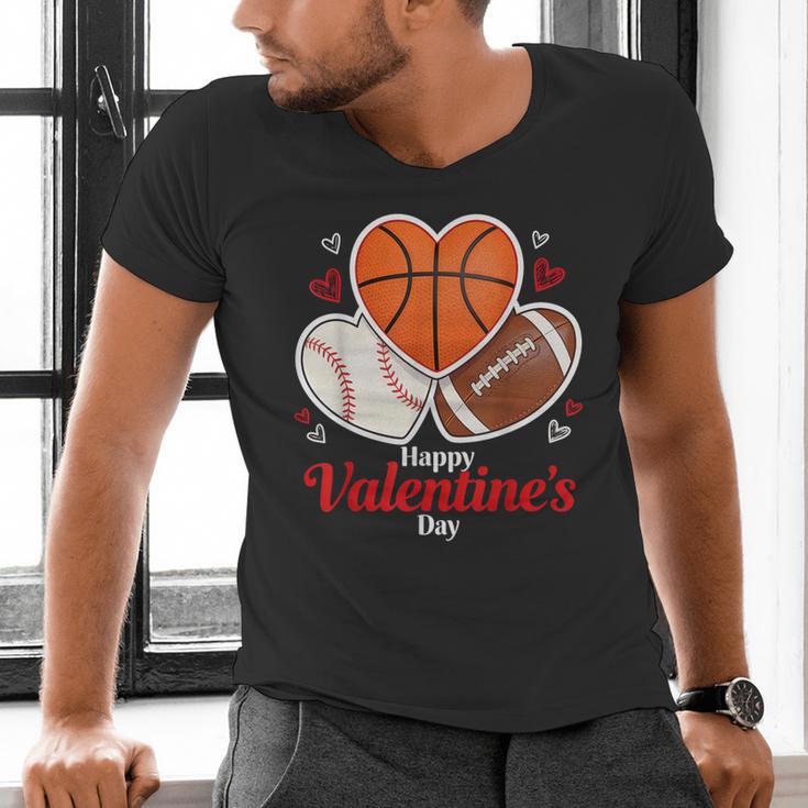 Happy Valentine’s Basketball Football Valentine Baseball Men's V-Neck T-Shirt Happy Valentine’s Basketball Football Valentine Baseball Men's V-Neck T-Shirt