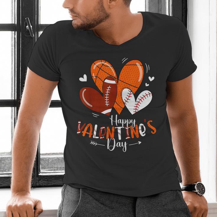 Happy Valentines Day Basketball Baseball Football Boys Men's V-Neck T-Shirt Happy Valentines Day Basketball Baseball Football Boys Men's V-Neck T-Shirt