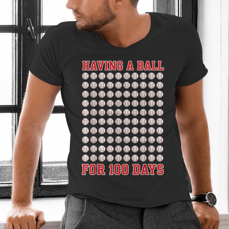 Having A Ball For 100 Days Of School 100th Baseball Men's V-Neck T-Shirt Having A Ball For 100 Days Of School 100th Baseball Men's V-Neck T-Shirt