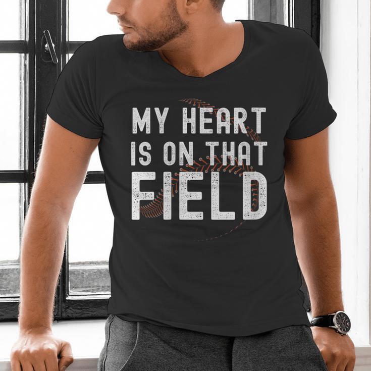 My Heart Is On That Field Baseball Softball Dad Father Men's V-Neck T-Shirt My Heart Is On That Field Baseball Softball Dad Father Men's V-Neck T-Shirt