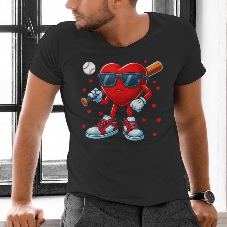 Heart Love Baseball Valentine Outfit Men Boy Men's V-Neck T-Shirt Heart Love Baseball Valentine Outfit Men Boy Men's V-Neck T-Shirt
