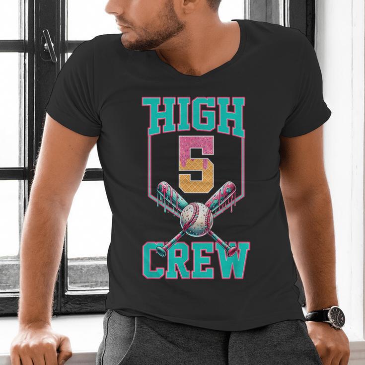 Hi 5 Birthday Party Decorations For Boy Baseball Drip 5th Men's V-Neck T-Shirt Hi 5 Birthday Party Decorations For Boy Baseball Drip 5th Men's V-Neck T-Shirt