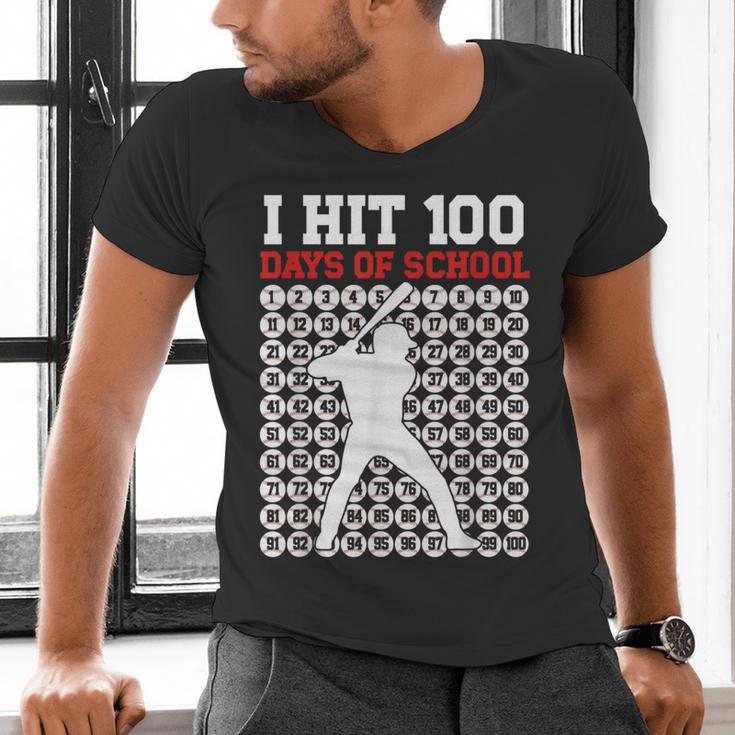 I Hit 100 Days Of School Baseball 100 Day Of School Men's V-Neck T-Shirt I Hit 100 Days Of School Baseball 100 Day Of School Men's V-Neck T-Shirt