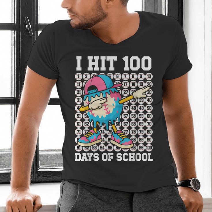 I Hit 100 Days Of School Baseball Ice Cream Drip Boys Girls Men's V-Neck T-Shirt I Hit 100 Days Of School Baseball Ice Cream Drip Boys Girls Men's V-Neck T-Shirt