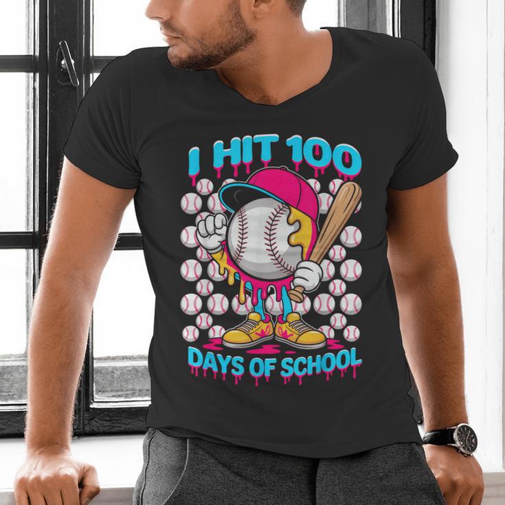 I Hit 100 Days Of School Baseball Ice Cream Drip Men's V-Neck T-Shirt I Hit 100 Days Of School Baseball Ice Cream Drip Men's V-Neck T-Shirt