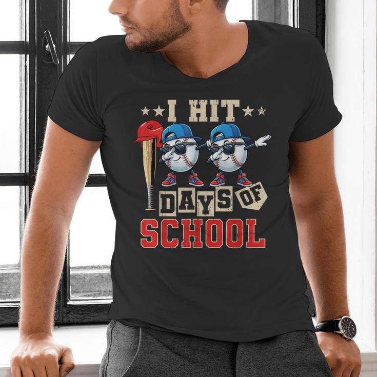 I Hit 100 Days Of School Baseball Kids Boy Teacher 100th Day Men's V-Neck T-Shirt