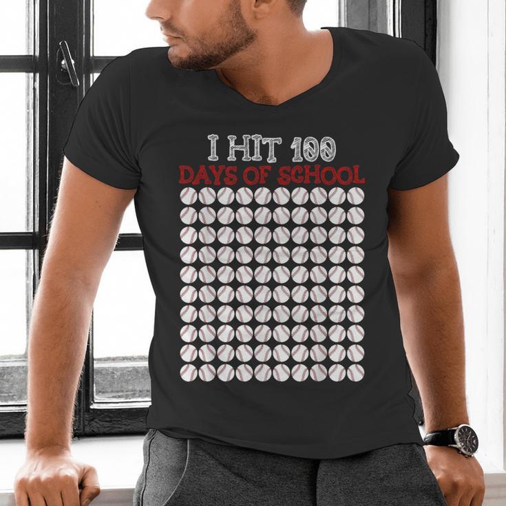 I Hit 100 Days Of School Baseball Lover Teacher Student Men's V-Neck T-Shirt I Hit 100 Days Of School Baseball Lover Teacher Student Men's V-Neck T-Shirt