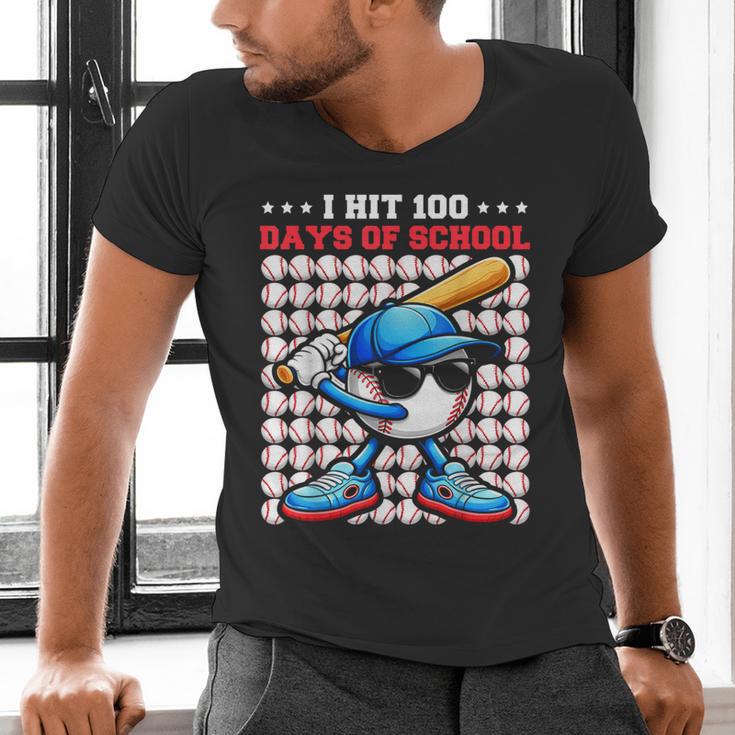 I Hit 100 Days Of School Baseball Player Kids Boys Son Men's V-Neck T-Shirt I Hit 100 Days Of School Baseball Player Kids Boys Son Men's V-Neck T-Shirt