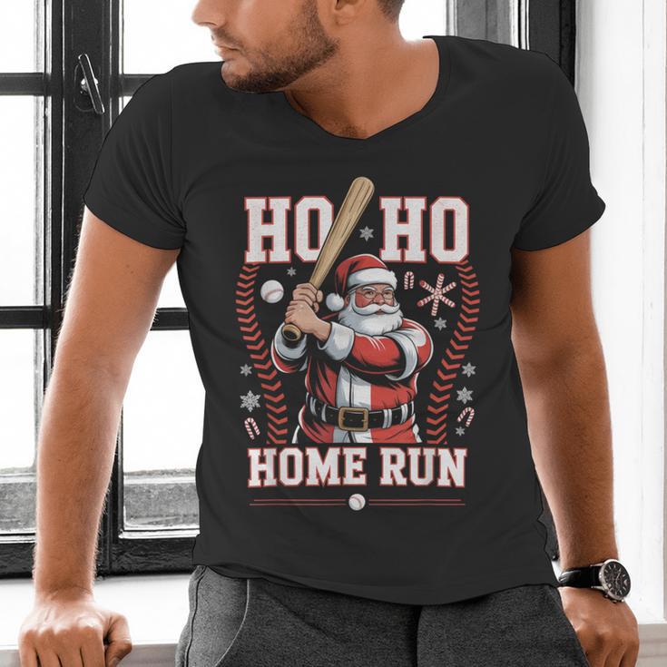 Ho Ho Home Run Baseball Christmas Holiday Sports Santa Men's V-Neck T-Shirt Ho Ho Home Run Baseball Christmas Holiday Sports Santa Men's V-Neck T-Shirt