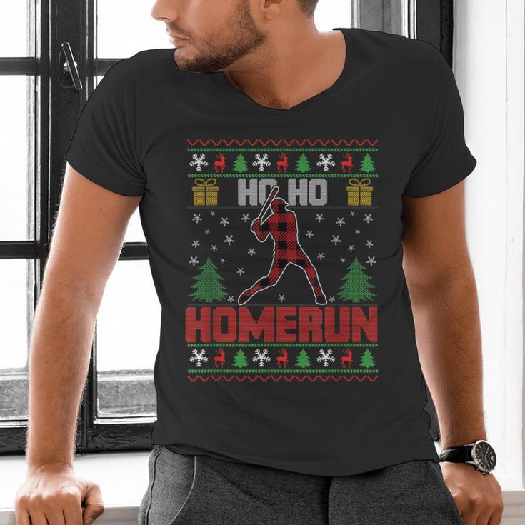 Ho Ho Homerun Xmas Sports Player Baseball Ugly Christmas Men's V-Neck T-Shirt