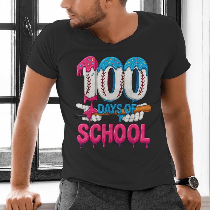 HUGvyn 100 Days Of School Baseball Ice Cream Teacher Student Men's V-Neck T-Shirt