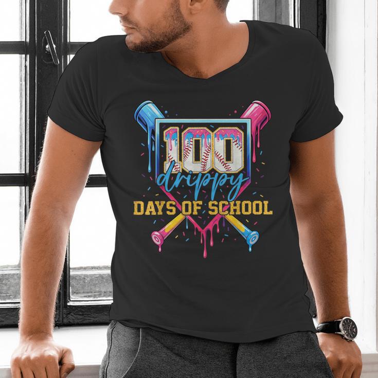 HUGvyn 100 Drippy Days Of School Baseball Ice Cream 100 Days Men's V-Neck T-Shirt HUGvyn 100 Drippy Days Of School Baseball Ice Cream 100 Days Men's V-Neck T-Shirt