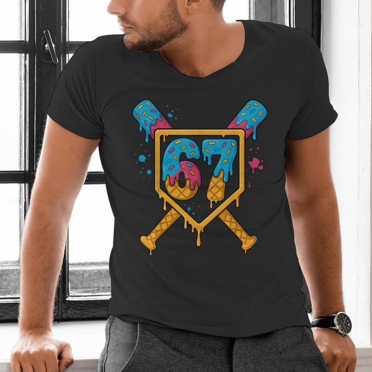 HUGvyn 67 Baseball Ice Cream Drip Six Seven Genz Alpha Slang Men's V-Neck T-Shirt HUGvyn 67 Baseball Ice Cream Drip Six Seven Genz Alpha Slang Men's V-Neck T-Shirt