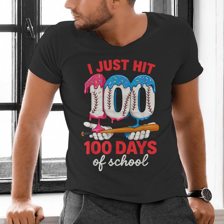 HUGvyn I Just Hit 100 Days Of School Baseball Ice Cream Boys Men's V-Neck T-Shirt