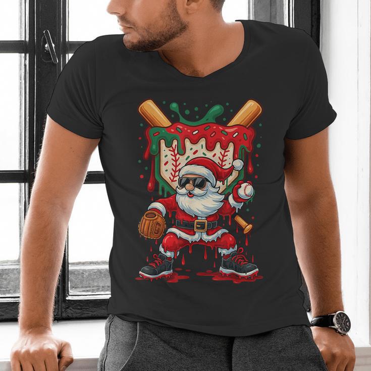 HUGvyn Santa Playing Baseball Ice Cream Drip Christmas Boys Men's V-Neck T-Shirt HUGvyn Santa Playing Baseball Ice Cream Drip Christmas Boys Men's V-Neck T-Shirt