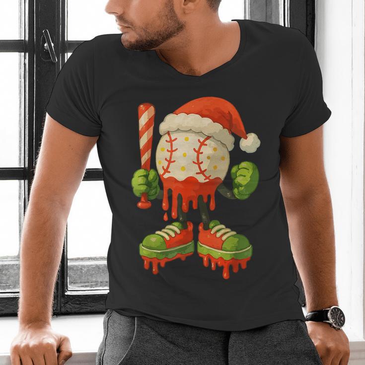 Ice Cream Drip Baseball Christmas Baseball Drip Candy Cane Men's V-Neck T-Shirt Ice Cream Drip Baseball Christmas Baseball Drip Candy Cane Men's V-Neck T-Shirt