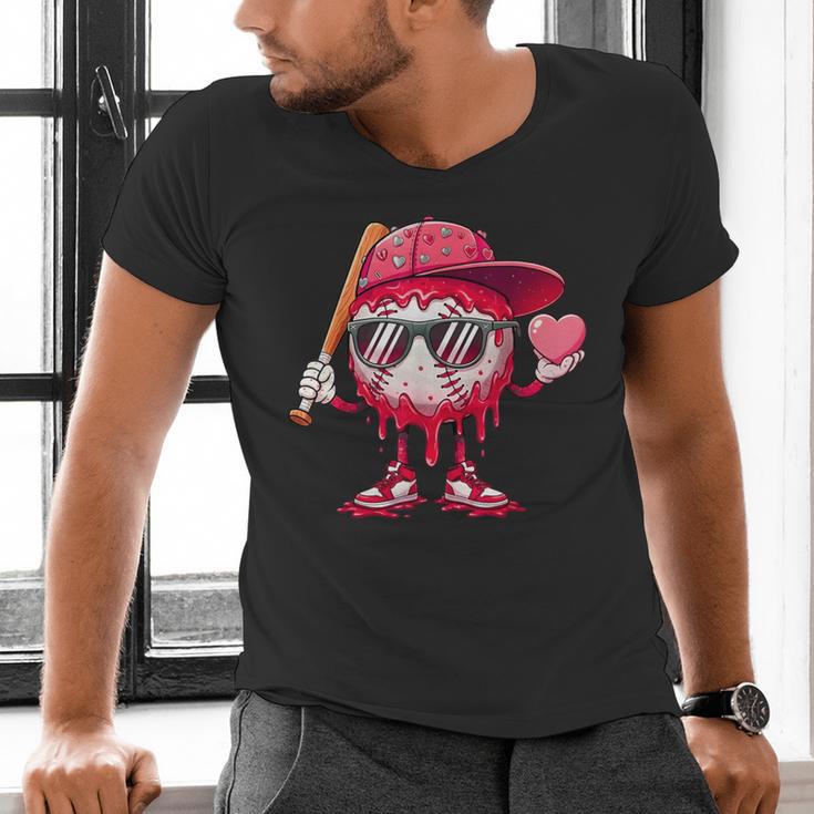 Ice Cream Drip Baseball Valentine's Day Spots Baseball Drip Men's V-Neck T-Shirt Ice Cream Drip Baseball Valentine's Day Spots Baseball Drip Men's V-Neck T-Shirt
