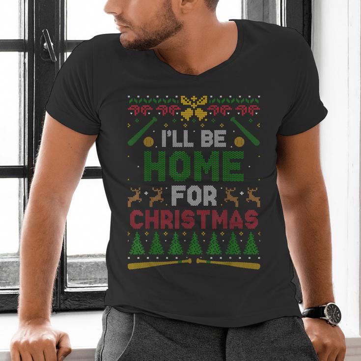 I’Ll Be Home For Christmas Baseball Ugly Sweater Men's V-Neck T-Shirt I’Ll Be Home For Christmas Baseball Ugly Sweater Men's V-Neck T-Shirt