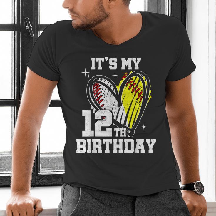 It's My 12th Birthday Baseball Softball Heart 12 Year Old Men's V-Neck T-Shirt It's My 12th Birthday Baseball Softball Heart 12 Year Old Men's V-Neck T-Shirt