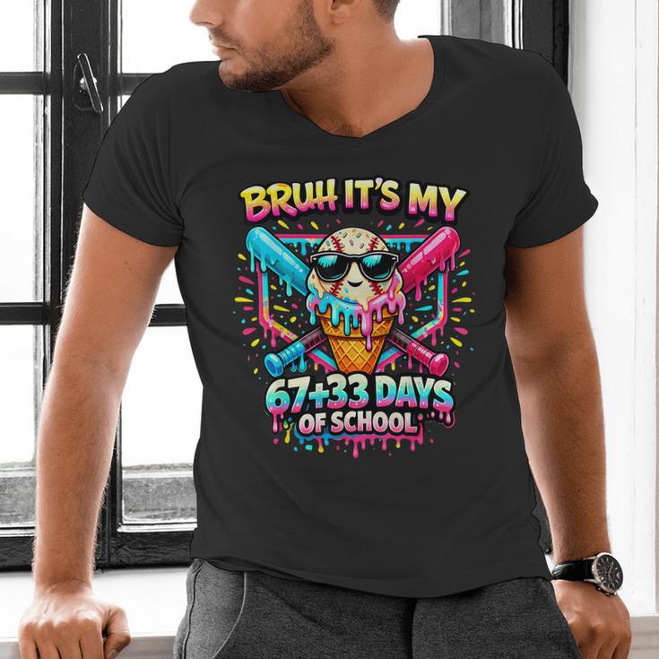 It's My 6733 Days Of School Baseball Ice Cream Dripping Men's V-Neck T-Shirt