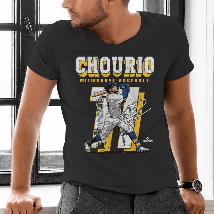Jackson Chourio Milwaukee MLB Baseball Player MLBJCH201M Men's V-Neck T-Shirt Jackson Chourio Milwaukee MLB Baseball Player MLBJCH201M Men's V-Neck T-Shirt