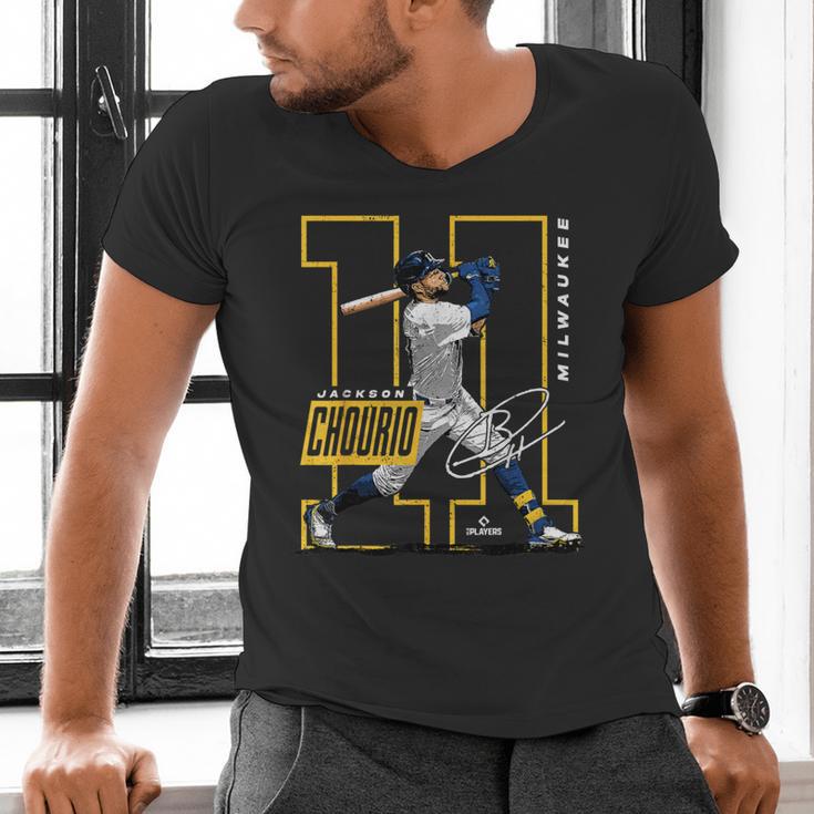 Jackson Chourio Milwaukee MLB Baseball Player MLBJCH202M Men's V-Neck T-Shirt Jackson Chourio Milwaukee MLB Baseball Player MLBJCH202M Men's V-Neck T-Shirt