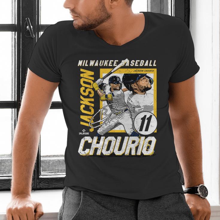 Jackson Chourio Milwaukee MLB Baseball Player MLBJCH203M Men's V-Neck T-Shirt Jackson Chourio Milwaukee MLB Baseball Player MLBJCH203M Men's V-Neck T-Shirt