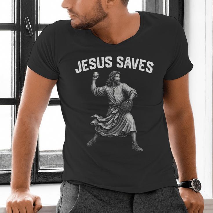 Jesus Saves Shirt Religious Christian Faith Baseball Men's V-Neck T-Shirt