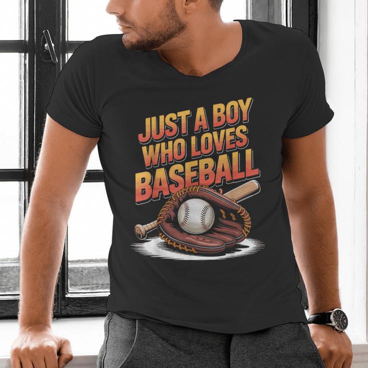 Just A Boy Who Loves Baseball Player Kids Men's V-Neck T-Shirt Just A Boy Who Loves Baseball Player Kids Men's V-Neck T-Shirt
