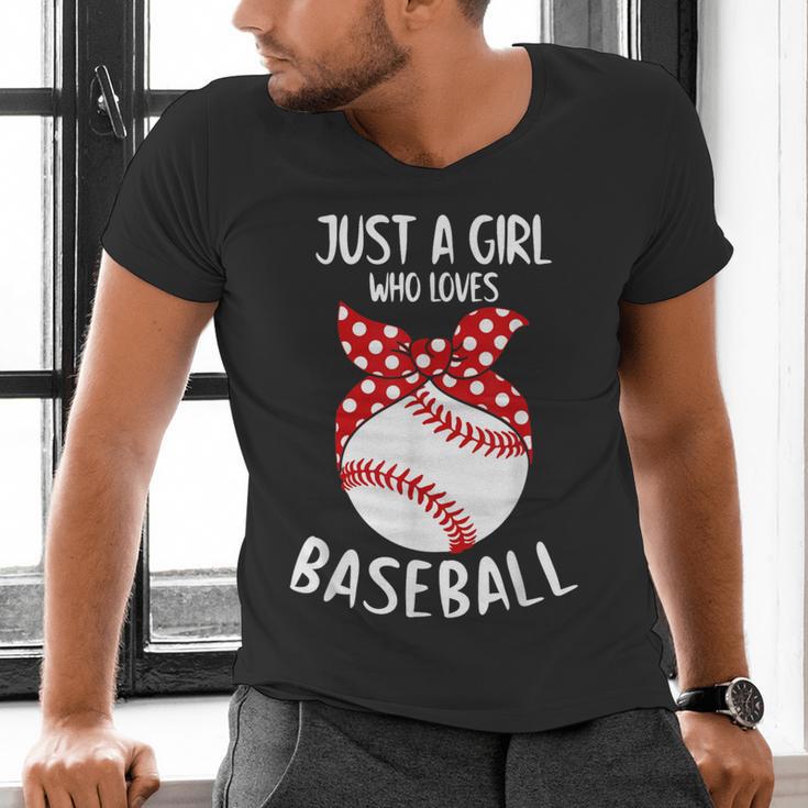 Just A Girl Who Loves Baseball Cute Retro Baseball Lover Men's V-Neck T-Shirt Just A Girl Who Loves Baseball Cute Retro Baseball Lover Men's V-Neck T-Shirt