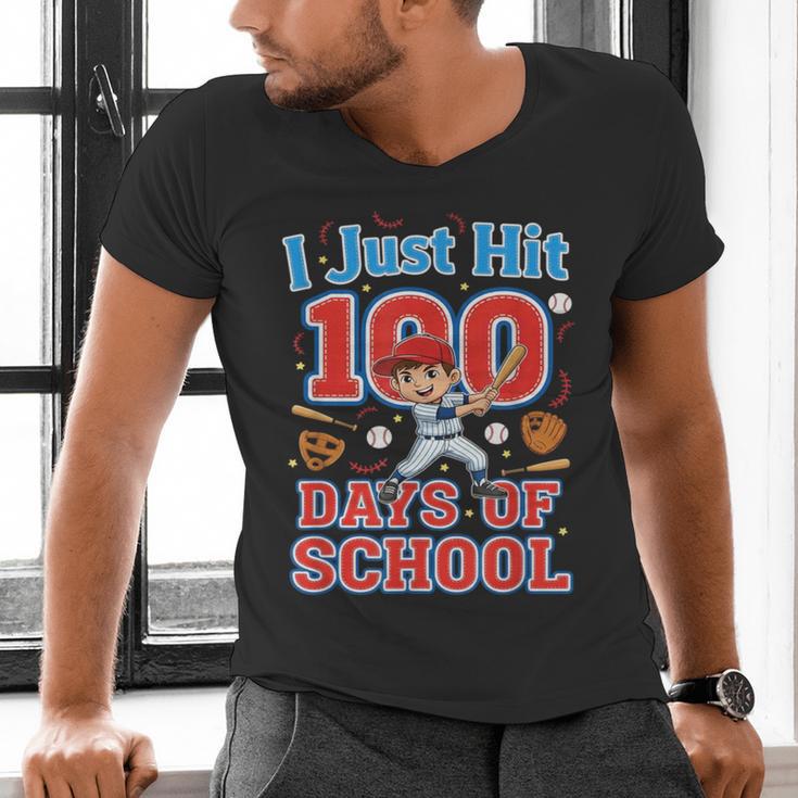 I Just Hit 100 Days Of School Baseball 100th Day Boys Kids Men's V-Neck T-Shirt I Just Hit 100 Days Of School Baseball 100th Day Boys Kids Men's V-Neck T-Shirt