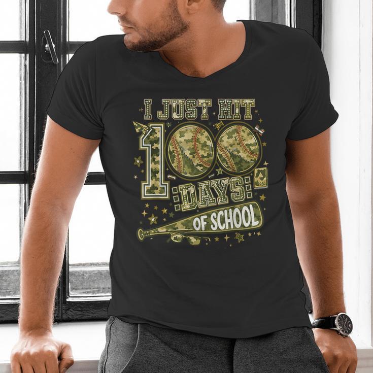 I Just Hit 100 Days Of School Camouflage Baseball Men's V-Neck T-Shirt I Just Hit 100 Days Of School Camouflage Baseball Men's V-Neck T-Shirt