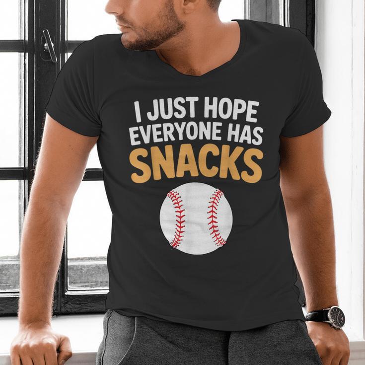 I Just Hope Everyone Has Snacks Baseball Game Day Fan Men's V-Neck T-Shirt I Just Hope Everyone Has Snacks Baseball Game Day Fan Men's V-Neck T-Shirt