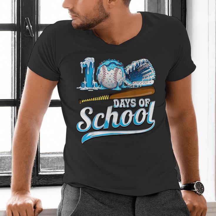 Kid 100 Days Of School Drip Baseball Ice Cream 100th Day Boy Men's V-Neck T-Shirt