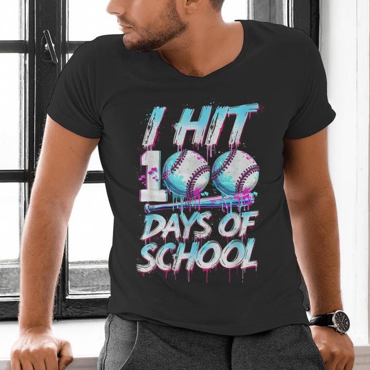 Kids 100 Days Of School 100th Day Baseball Ice Cream Drip Men's V-Neck T-Shirt Kids 100 Days Of School 100th Day Baseball Ice Cream Drip Men's V-Neck T-Shirt
