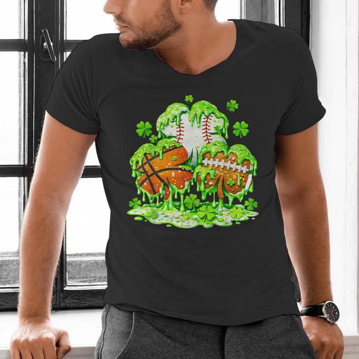 Kids St Patricks Day Shamrock Basketball Baseball Football Men's V-Neck T-Shirt