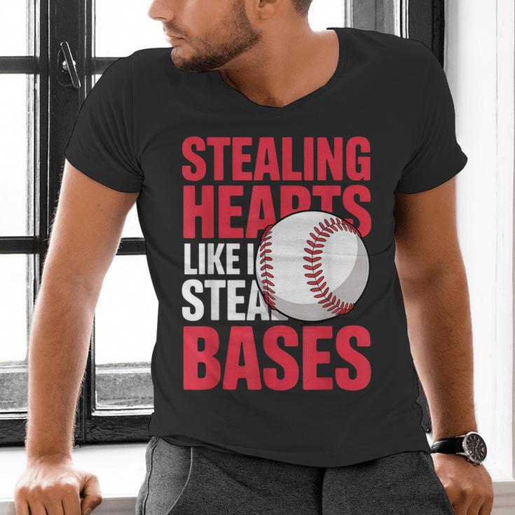 Kids Stealing Hearts Like I Steal Bases Cute Baseball Boys Men's V-Neck T-Shirt