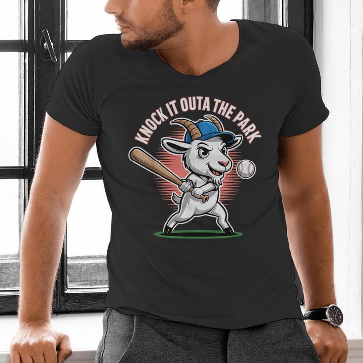 Knock It Outa The Park Baseball Goat Home Run Men's V-Neck T-Shirt