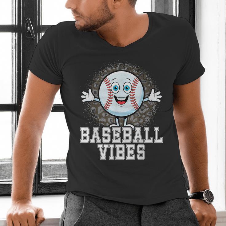 Leopard Baseball Vibes Game Day Softball Life Mom Men's V-Neck T-Shirt Leopard Baseball Vibes Game Day Softball Life Mom Men's V-Neck T-Shirt