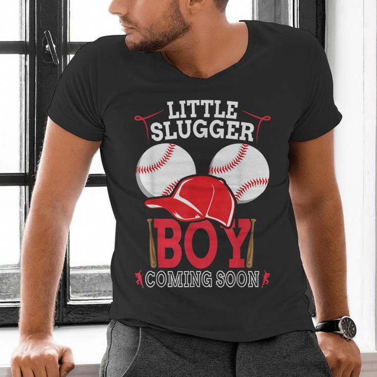 Little Slugger Boy Coming Soon Baby Announcement Baseball Men's V-Neck T-Shirt