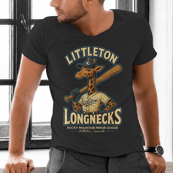 Littleton Longnecks Retro Minor League Baseball Men's V-Neck T-Shirt