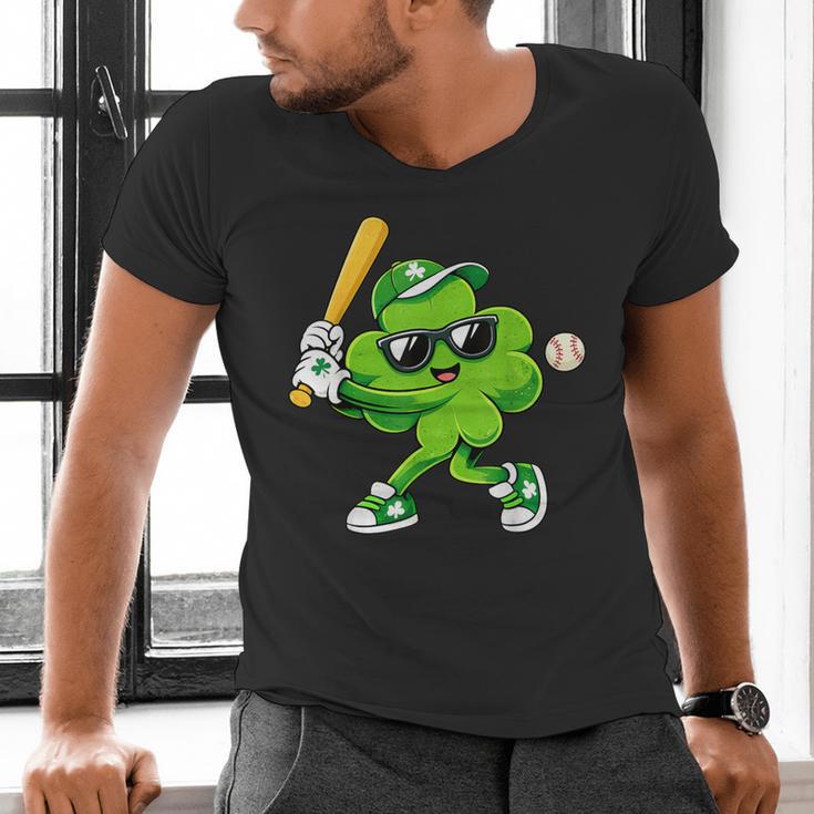 Lucky Shamrock Playing Baseball St Patrick's Kids Boys Men's V-Neck T-Shirt Lucky Shamrock Playing Baseball St Patrick's Kids Boys Men's V-Neck T-Shirt