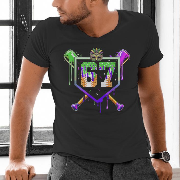 Mardi Gras Baseball Carnival Party Ice Cream Drip Boys Men's V-Neck T-Shirt Mardi Gras Baseball Carnival Party Ice Cream Drip Boys Men's V-Neck T-Shirt