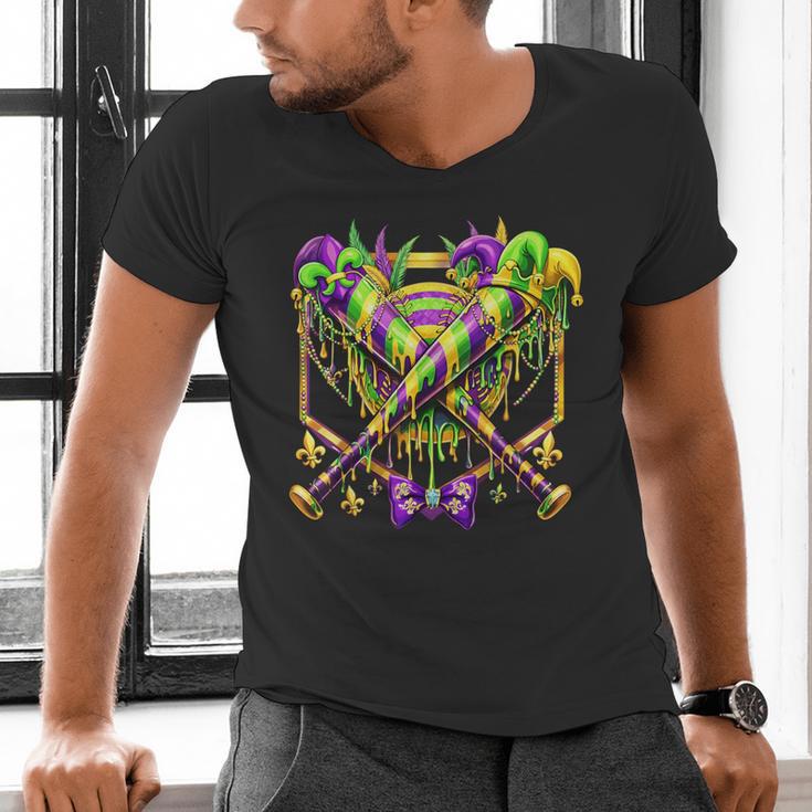Mardi Gras Baseball Jester Hat New Orleans Men Women Kid Men's V-Neck T-Shirt Mardi Gras Baseball Jester Hat New Orleans Men Women Kid Men's V-Neck T-Shirt